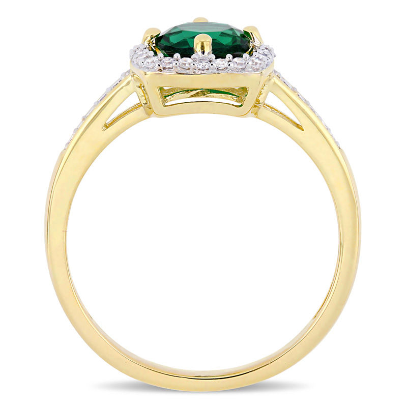 6.0mm Lab-Created Emerald and 0.144 CT. T.W. Diamond Cushion Frame Ring in 10K Gold