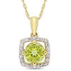 6.0mm Peridot and 0.10 CT. T.W. Diamond Cushion Frame Pendant in 10K Gold - 17"