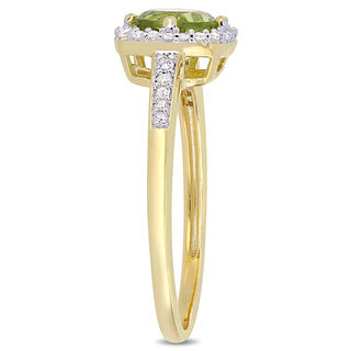 6.0mm Peridot and 0.144 CT. T.W. Diamond Cushion Frame Ring in 10K Gold