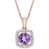 6.0mm Amethyst and 0.10 CT. T.W. Diamond Cushion Frame Pendant in 10K Rose Gold - 17"