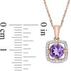 6.0mm Amethyst and 0.10 CT. T.W. Diamond Cushion Frame Pendant in 10K Rose Gold - 17"