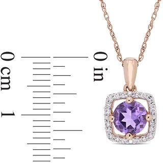 6.0mm Amethyst and 0.10 CT. T.W. Diamond Cushion Frame Pendant in 10K Rose Gold - 17"