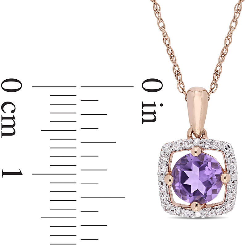 6.0mm Amethyst and 0.10 CT. T.W. Diamond Cushion Frame Pendant in 10K Rose Gold - 17"