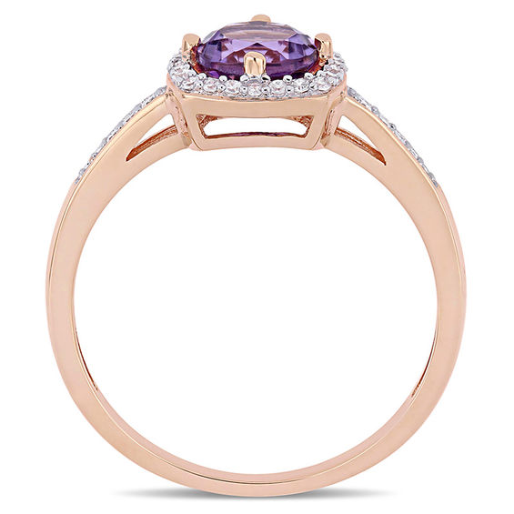 6.0mm Amethyst and 0.144 CT. T.W. Diamond Cushion Frame Ring in 10K Rose Gold