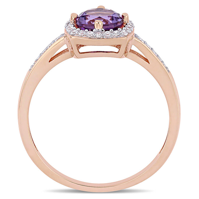 6.0mm Amethyst and 0.144 CT. T.W. Diamond Cushion Frame Ring in 10K Rose Gold