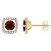 Thumbnail Image 1 of 5.0mm Garnet and 0.072 CT. T.W. Diamond Cushion Frame Stud Earrings in 10K Gold