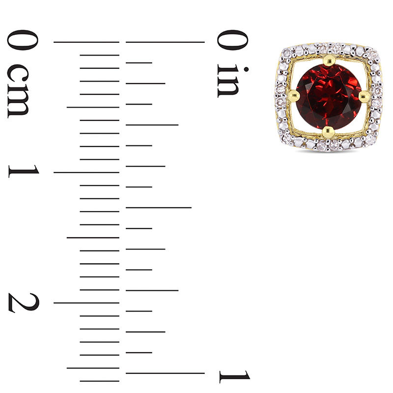Main Image 3 of 5.0mm Garnet and 0.072 CT. T.W. Diamond Cushion Frame Stud Earrings in 10K Gold