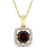 Thumbnail Image 1 of 6.0mm Garnet and 0.10 CT. T.W. Diamond Cushion Frame Pendant in 10K Gold - 17"