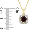 Thumbnail Image 2 of 6.0mm Garnet and 0.10 CT. T.W. Diamond Cushion Frame Pendant in 10K Gold - 17"