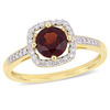 Thumbnail Image 0 of 6.0mm Garnet and 0.144 CT. T.W. Diamond Cushion Frame Ring in 10K Gold