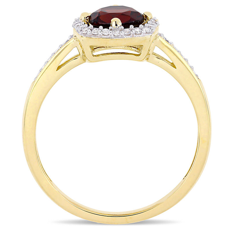 6.0mm Garnet and 0.144 CT. T.W. Diamond Cushion Frame Ring in 10K Gold