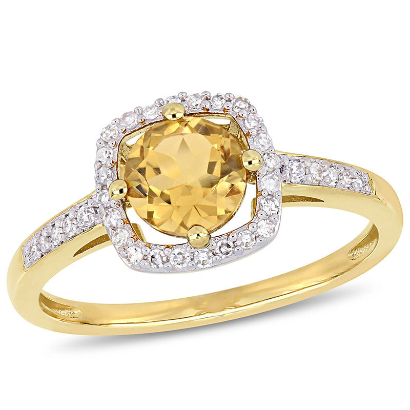 6.0mm Citrine and 0.144 CT. T.W. Diamond Cushion Frame Ring in 10K Gold