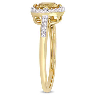 6.0mm Citrine and 0.144 CT. T.W. Diamond Cushion Frame Ring in 10K Gold