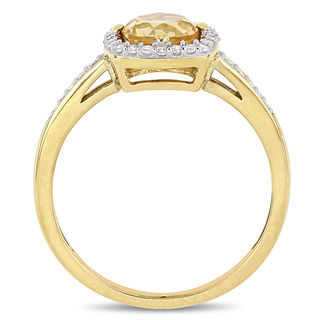 6.0mm Citrine and 0.144 CT. T.W. Diamond Cushion Frame Ring in 10K Gold