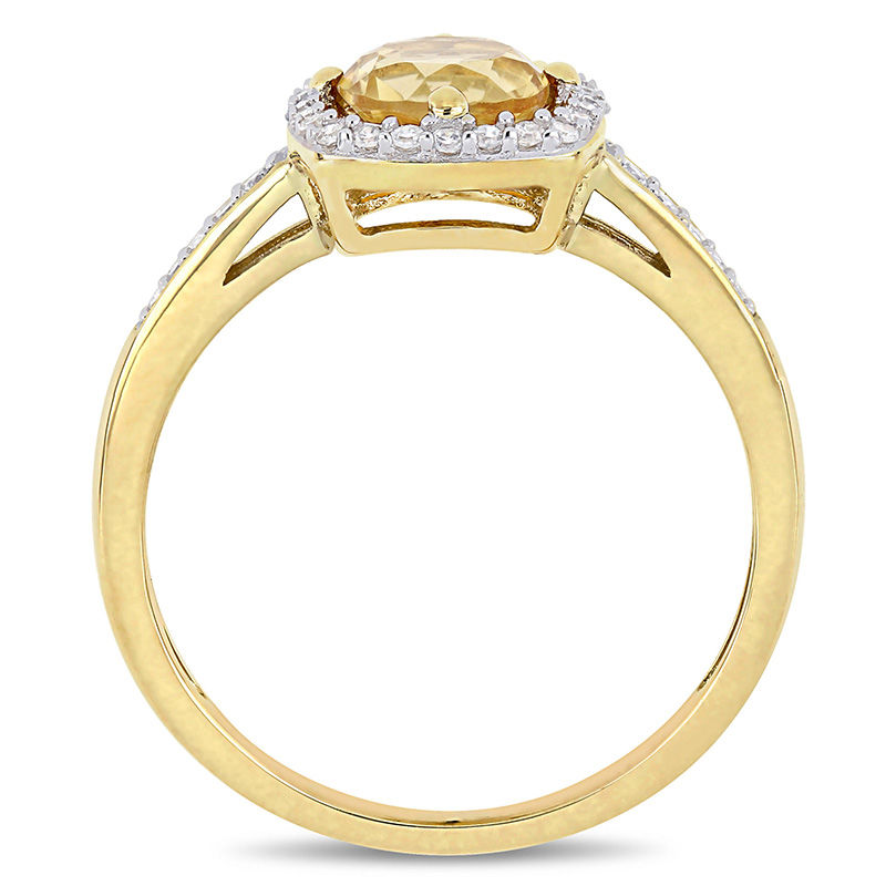 6.0mm Citrine and 0.144 CT. T.W. Diamond Cushion Frame Ring in 10K Gold