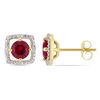 Thumbnail Image 1 of 5.0mm Lab-Created Ruby and 0.072 CT. T.W. Diamond Cushion Frame Stud Earrings in 10K Gold
