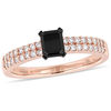 Thumbnail Image 1 of 0.75 CT. T.W. Emerald-Cut Enhanced Black and White Diamond Double Row Engagement Ring in 14K Rose Gold