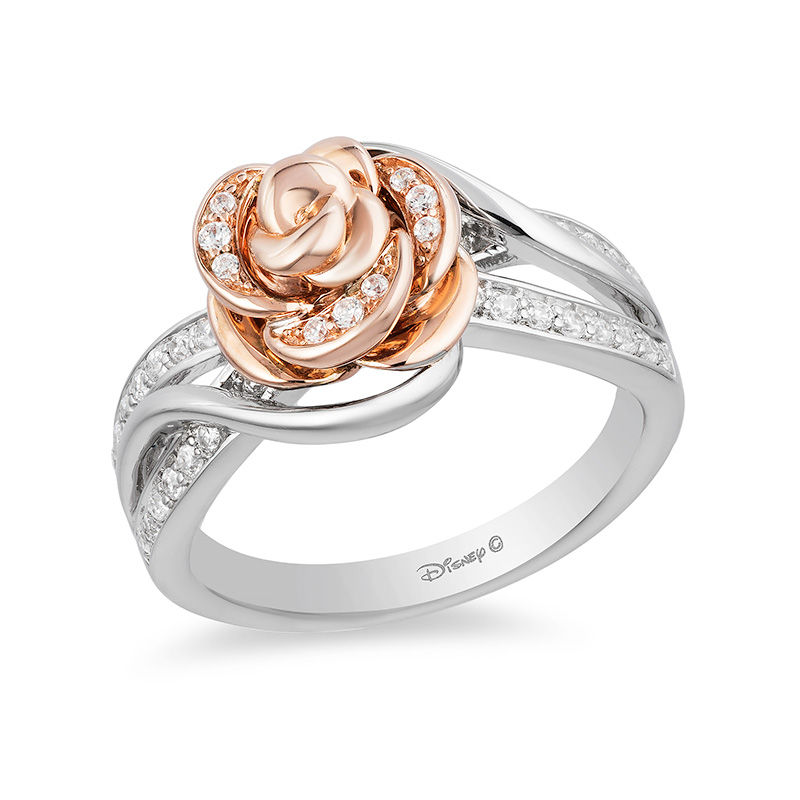 Enchanted Disney Belle 0.23 CT. T.W. Diamond Rose Bypass Swirl Ring in Sterling Silver and 10K Rose Gold