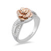 Thumbnail Image 1 of Enchanted Disney Belle 0.23 CT. T.W. Diamond Rose Bypass Swirl Ring in Sterling Silver and 10K Rose Gold