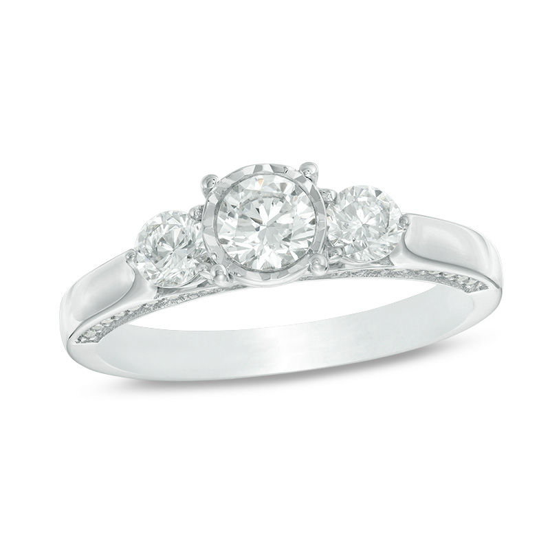 0.95 CT. T.W. Diamond Past Present Future® Engagement Ring in 14K White Gold