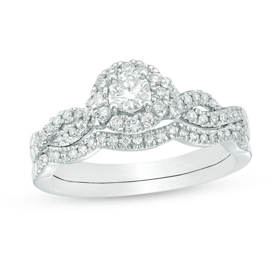 0.45 CT. T.W. Diamond Frame Twist Bridal Set in 10K White Gold 0.45 CT. T.W. Diamond Frame Twist Bridal Set in 10K White Gold