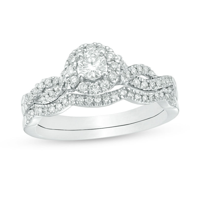 0.45 CT. T.W. Diamond Frame Twist Bridal Set in 10K White Gold|Peoples Jewellers