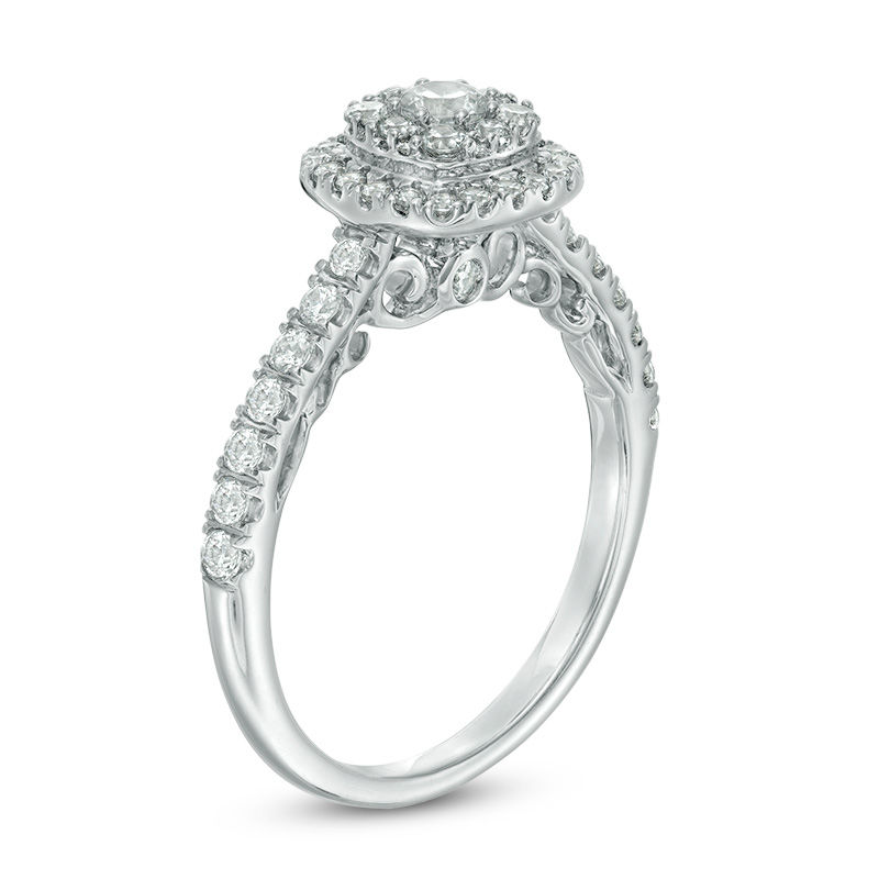 Main Image 2 of 0.75 CT. T.W. Composite Diamond Cushion Frame Engagement Ring in 14K White Gold