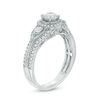 Thumbnail Image 2 of 0.88 CT. T.W. Certified Canadian Diamond Three Stone Frame Vintage-Style Engagement Ring in 14K White Gold (I/I2)