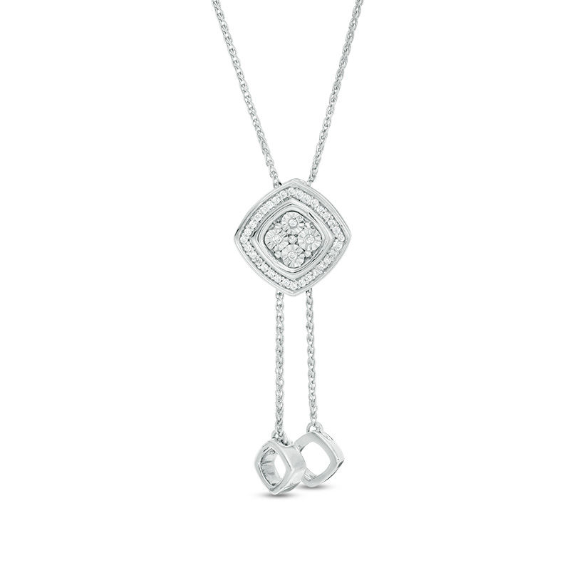 0.085 CT. T.W. Quad Diamond Tilted Frame Lariat Necklace in Sterling Silver - 26"