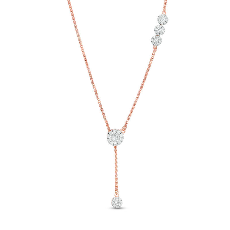 0.58 CT. T.W. Diamond Frame Station Lariat Necklace in Sterling Silver with 14K Rose Gold Plate - 26"|Peoples Jewellers