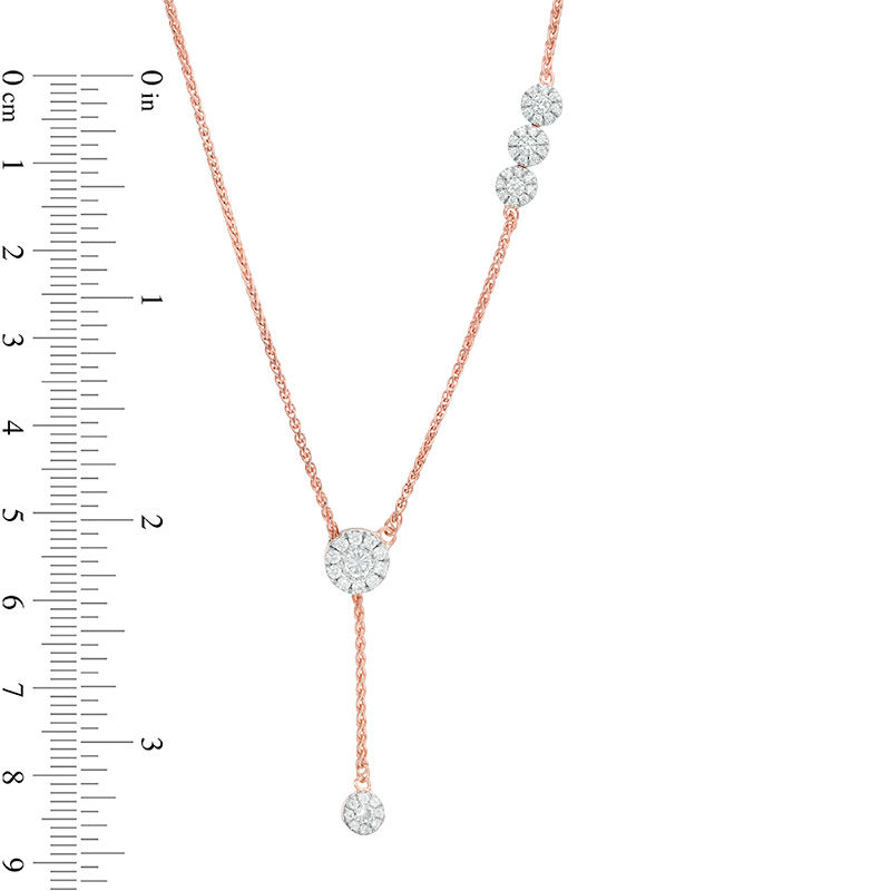0.58 CT. T.W. Diamond Frame Station Lariat Necklace in Sterling Silver with 14K Rose Gold Plate - 26"