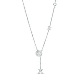 0.085 CT. T.W. Diamond &quot;XO&quot; Station Lariat Necklace in Sterling Silver