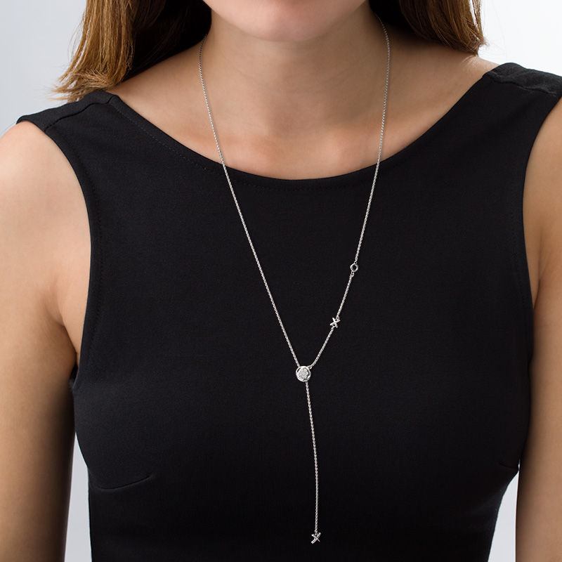 Main Image 2 of 0.085 CT. T.W. Diamond "XO" Station Lariat Necklace in Sterling Silver
