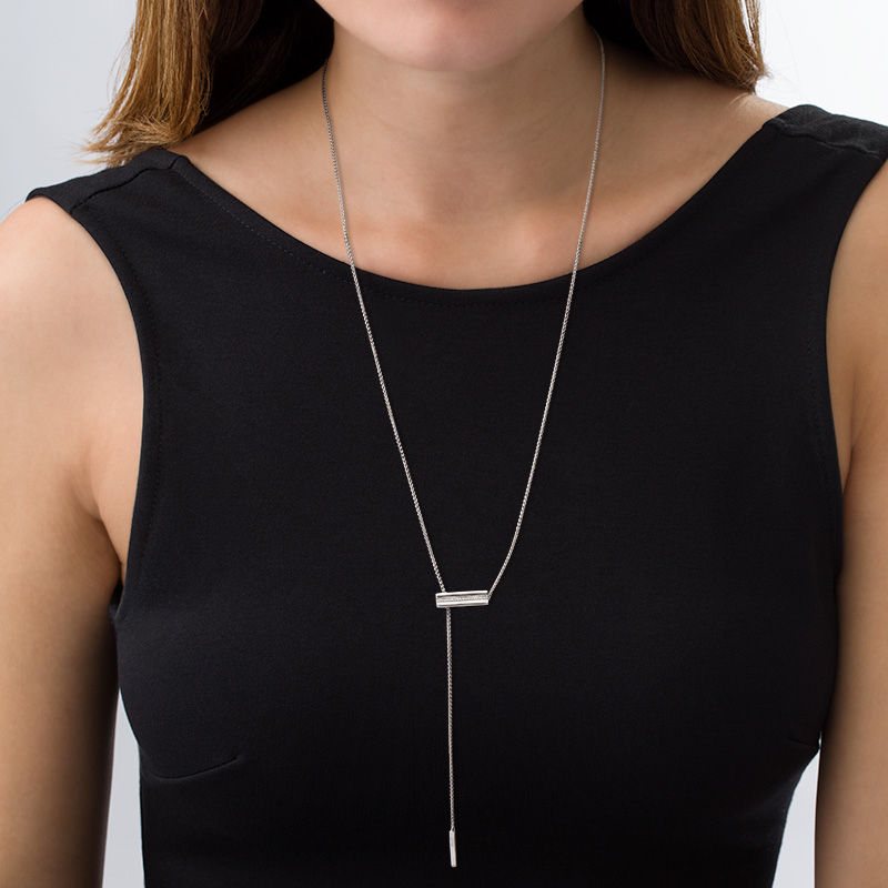 Main Image 2 of 0.04 CT. T.W. Diamond Bar Lariat Necklace in Sterling Silver - 26"