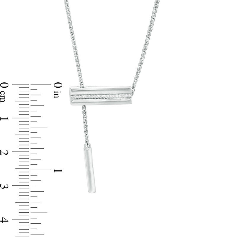 Main Image 3 of 0.04 CT. T.W. Diamond Bar Lariat Necklace in Sterling Silver - 26"