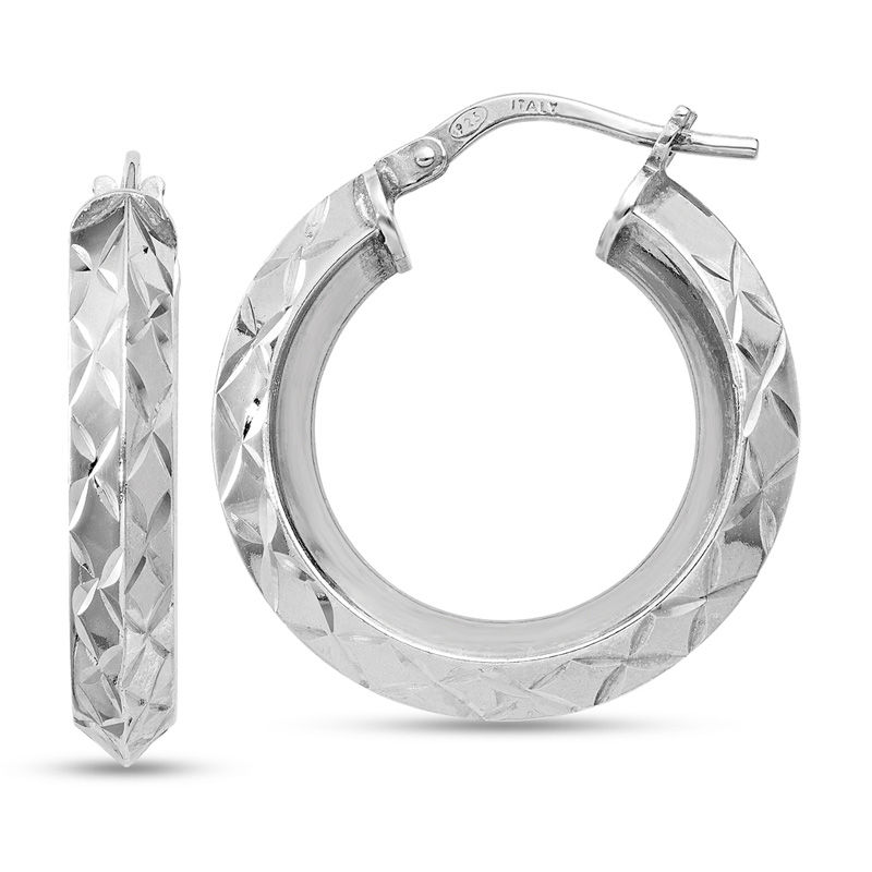 22.5 x 24.0mm Diamond-Cut Hoop Earrings in Sterling Silver|Peoples Jewellers