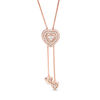 0.23 CT. T.W. Diamond Double Heart Frame Lariat Necklace in Sterling Silver with 14K Rose Gold Plate - 26"
