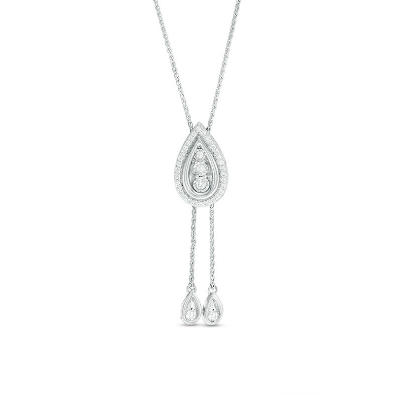 0.23 CT. T.W. Diamond Teardrop Frame Lariat Necklace in Sterling Silver - 26"