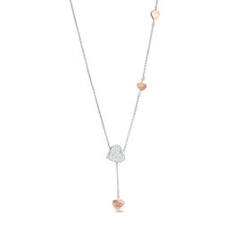 0.148 CT. T.W. Diamond Heart Station Lariat Necklace in Sterling Silver and 10K Rose Gold - 26&quot;
