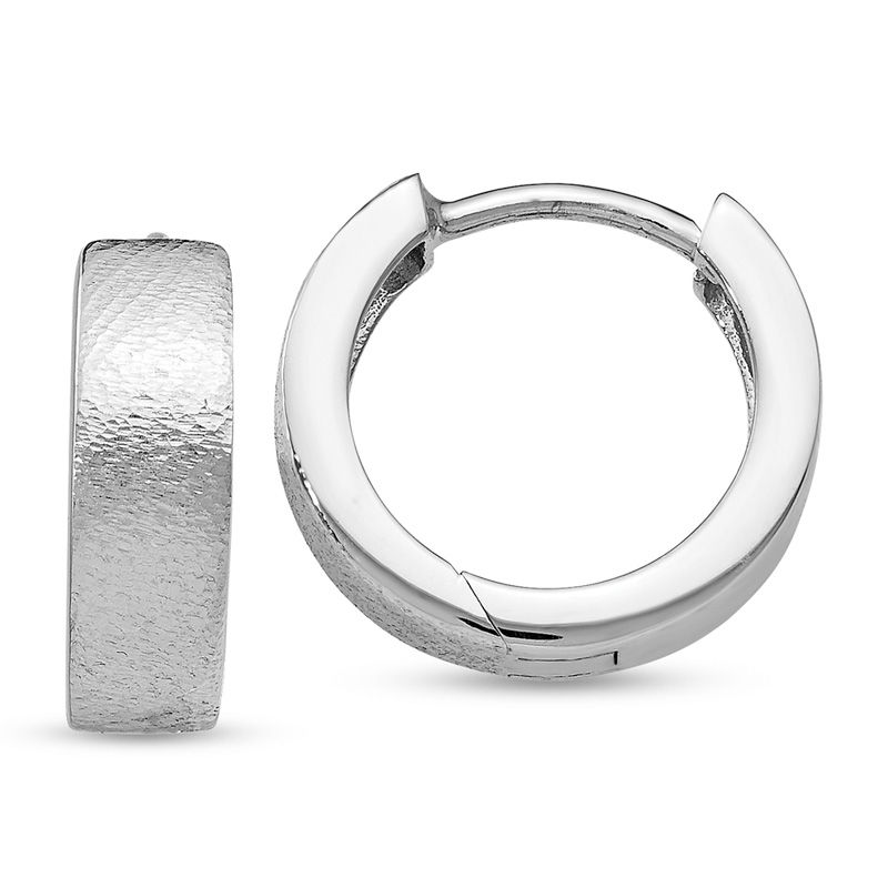 13.0 x 14.25mm Textured Huggie Hoop Earrings in Sterling Silver|Peoples Jewellers