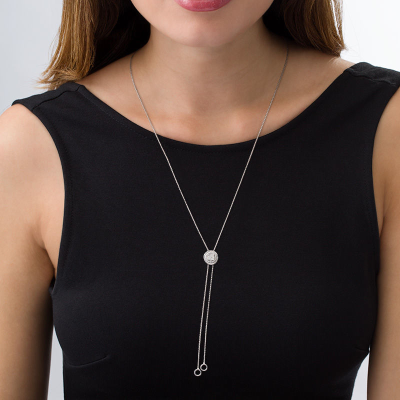 0.115 CT. T.W. Diamond Circle Lariat Necklace in Sterling Silver - 26"|Peoples Jewellers