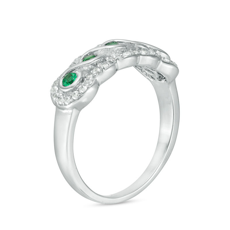 Lab-Created Emerald and White Sapphire Frame Five Stone Ring in Sterling Silver