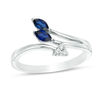 Thumbnail Image 0 of Marquise Lab-Created Blue and White Sapphire Arrow Bypass Ring in Sterling Silver