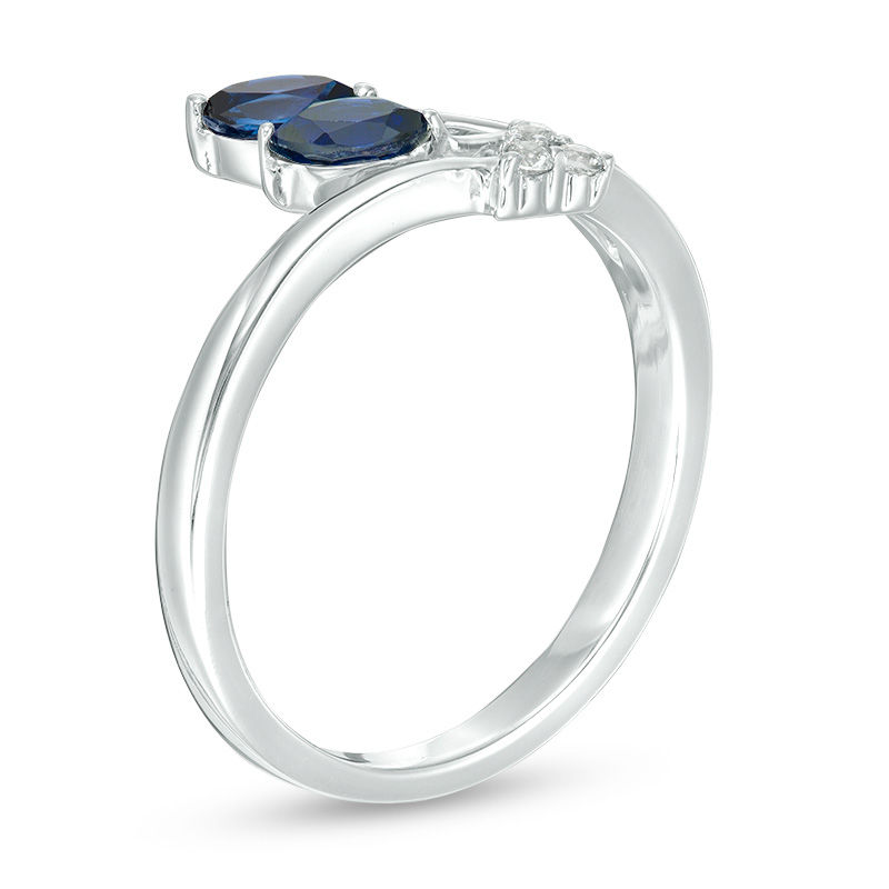 Marquise Lab-Created Blue and White Sapphire Arrow Bypass Ring in Sterling Silver