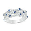 Bezel-Set Lab-Created Blue and White Sapphire Triple Row Orbit Ring in Sterling Silver