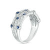 Thumbnail Image 1 of Bezel-Set Lab-Created Blue and White Sapphire Triple Row Orbit Ring in Sterling Silver