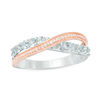 Thumbnail Image 1 of Aquamarine and 0.068 CT. T.W. Diamond Crossover Ring in Sterling Silver and 10K Rose Gold