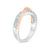 Thumbnail Image 2 of Aquamarine and 0.068 CT. T.W. Diamond Crossover Ring in Sterling Silver and 10K Rose Gold
