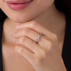Thumbnail Image 3 of Aquamarine and 0.068 CT. T.W. Diamond Crossover Ring in Sterling Silver and 10K Rose Gold