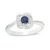 Thumbnail Image 0 of 4.0mm Lab-Created Blue Sapphire and 0.065 CT. T.W. Diamond Knot Frame Ring in Sterling Silver